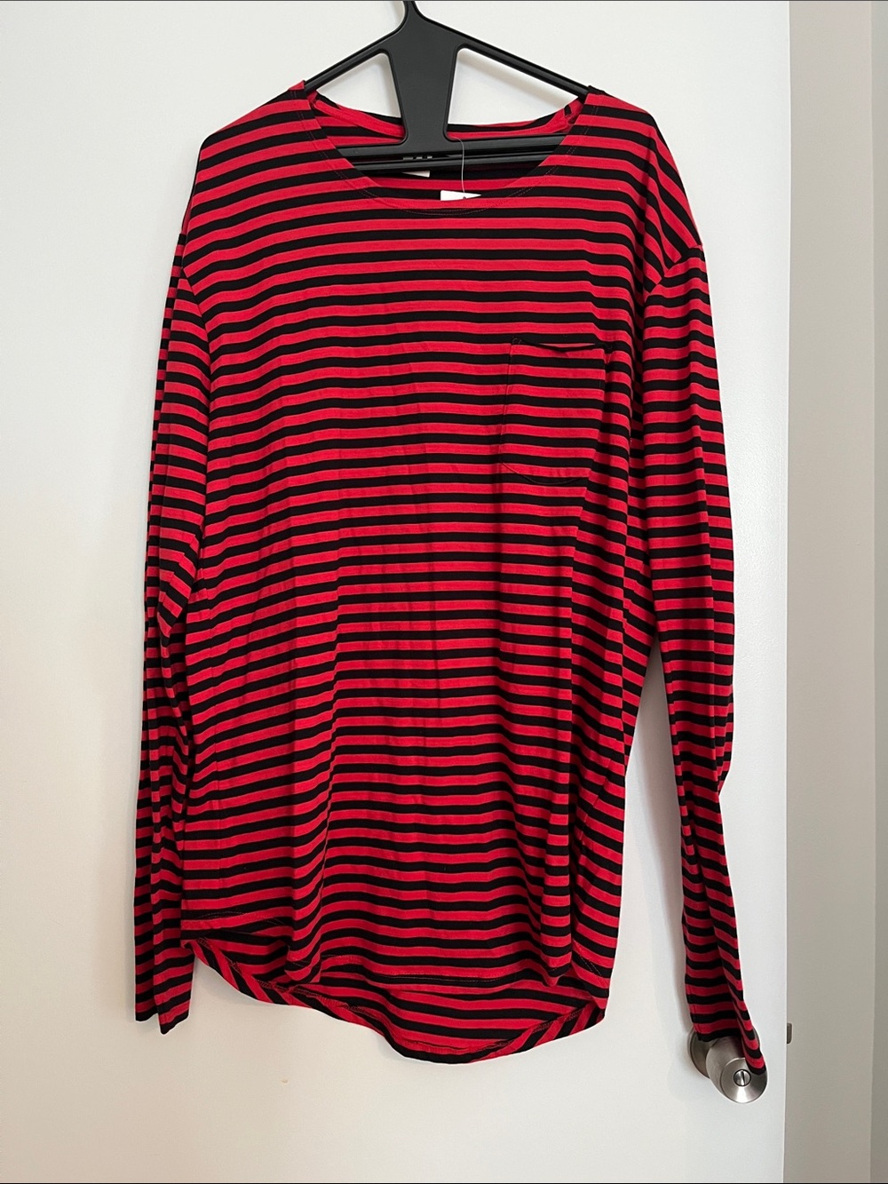 Urban Outfitters Red and Black Striped Long Sleeve Tee